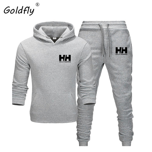 Goldfly print Tracksuit Fashion Men Brand HH Sportswear 2 Piece Sets All Cotton Fleece Thick hoodie+Pants Sporting Suit