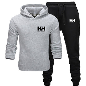 Goldfly print Tracksuit Fashion Men Brand HH Sportswear 2 Piece Sets All Cotton Fleece Thick hoodie+Pants Sporting Suit