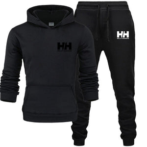 Goldfly print Tracksuit Fashion Men Brand HH Sportswear 2 Piece Sets All Cotton Fleece Thick hoodie+Pants Sporting Suit